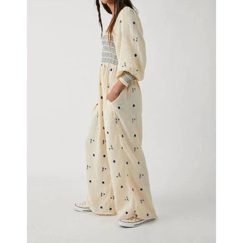 NEW FREE PEOPLE dahlia embroidered jumpsuit in washed out - Picture 3 of 3